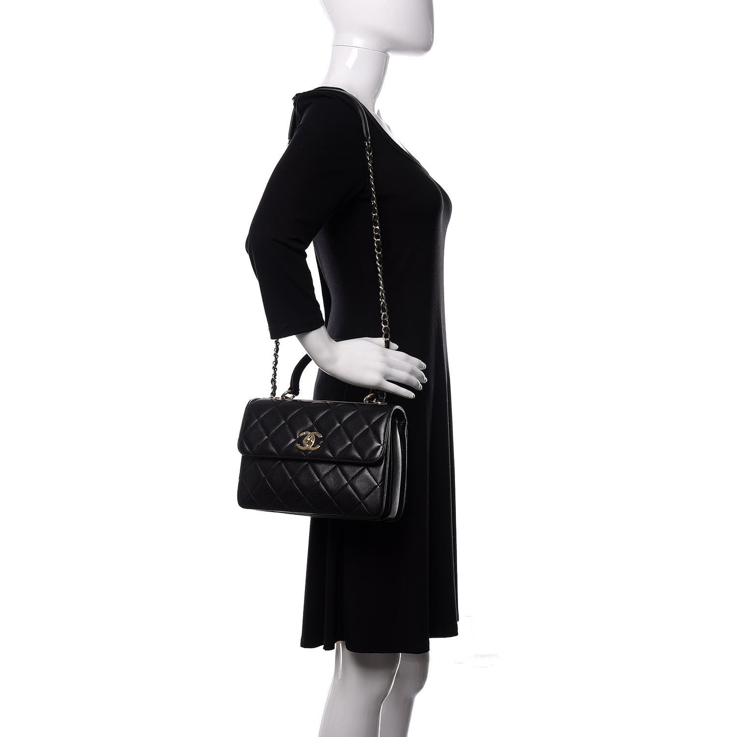 Lambskin Quilted Small Trendy CC Dual Handle Flap Bag Black