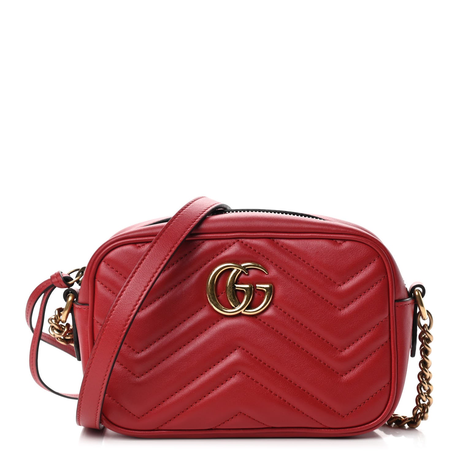 Gucci Calfskin Matelasse Mini GG Marmont Chain Shoulder Bag Hibiscus Red 1 of 10