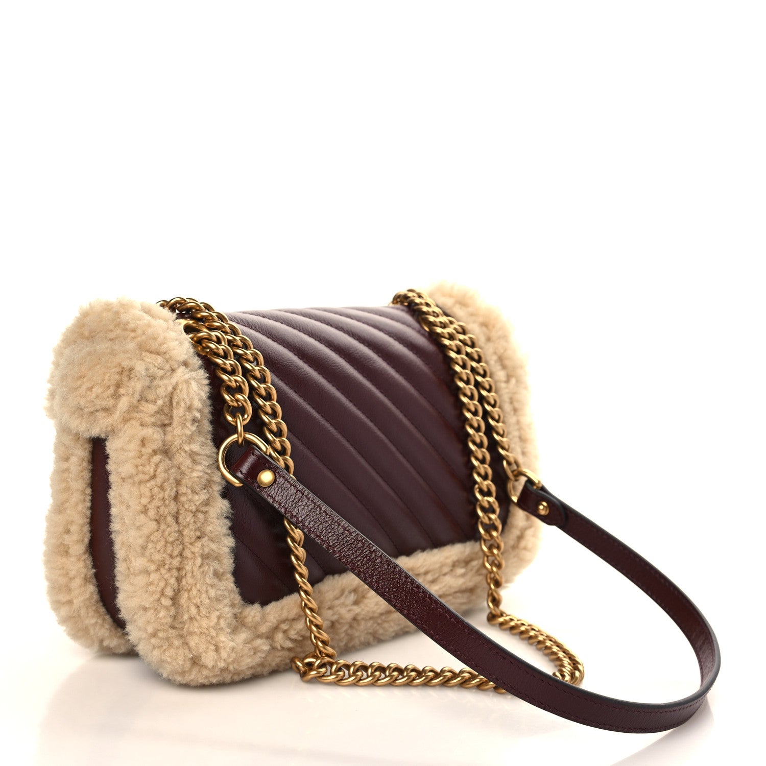 Gucci Azalea Calfskin Wool Matelasse Diagonal Small GG Marmont Shoulder Bag Sand Desert 2 of 8