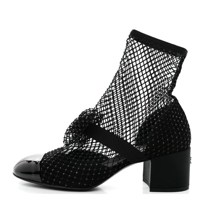 Chanel Resille Strass Kid Suede Patent Mary Jane Short Boots 39 Black 1 of 12