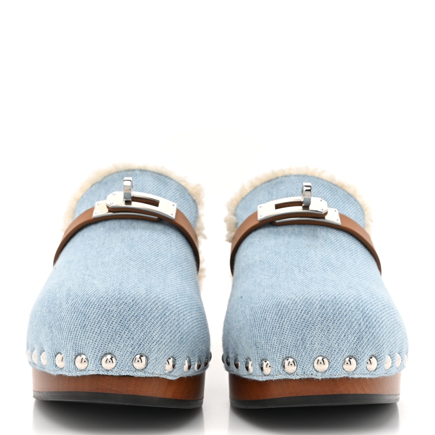 Hermes Denim Wool Carlotta Mules 35 Bleu Clair Naturel 2 of 9