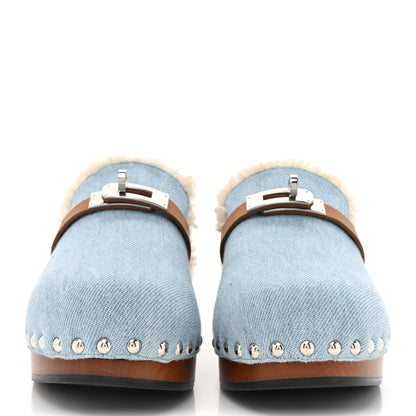 Hermes Denim Wool Carlotta Mules 35 Bleu Clair Naturel 2 of 9