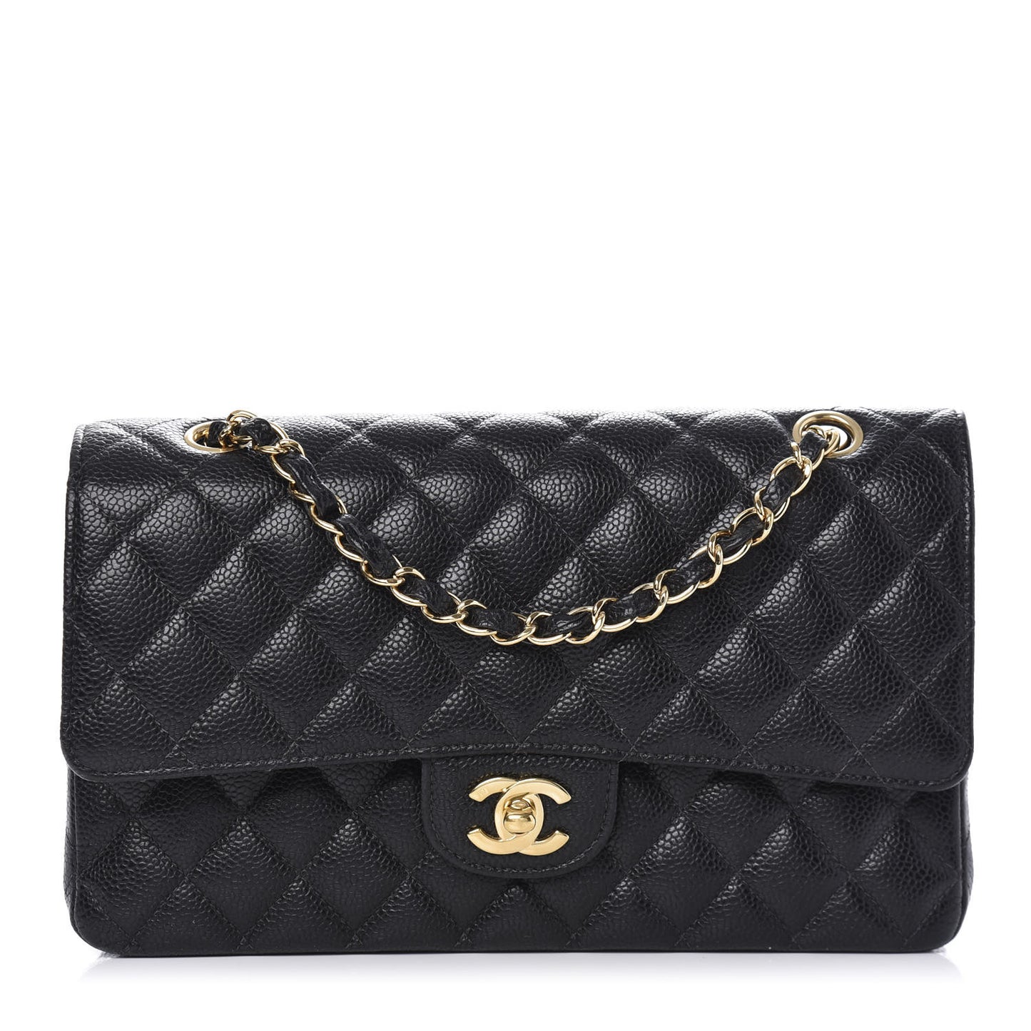 Caviar Quilted Medium Double Flap Black