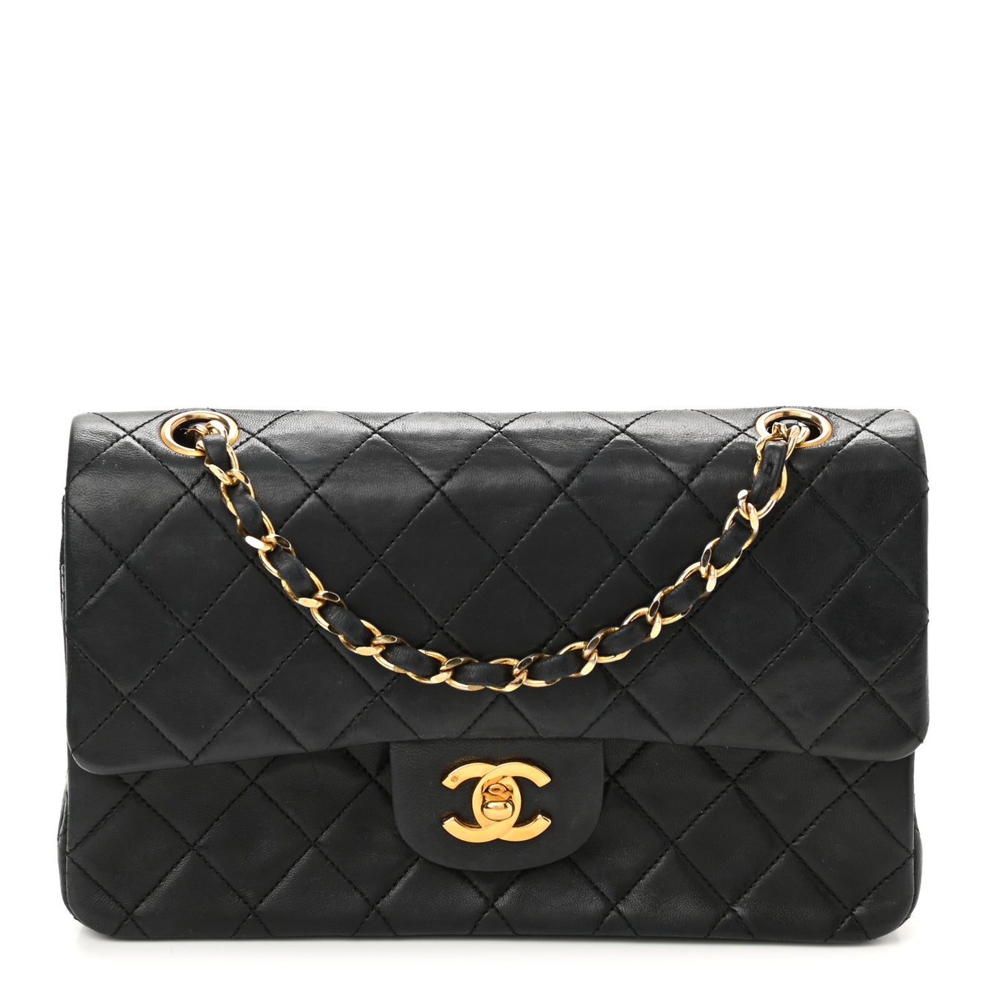 Lambskin Quilted Small Double Flap Black
