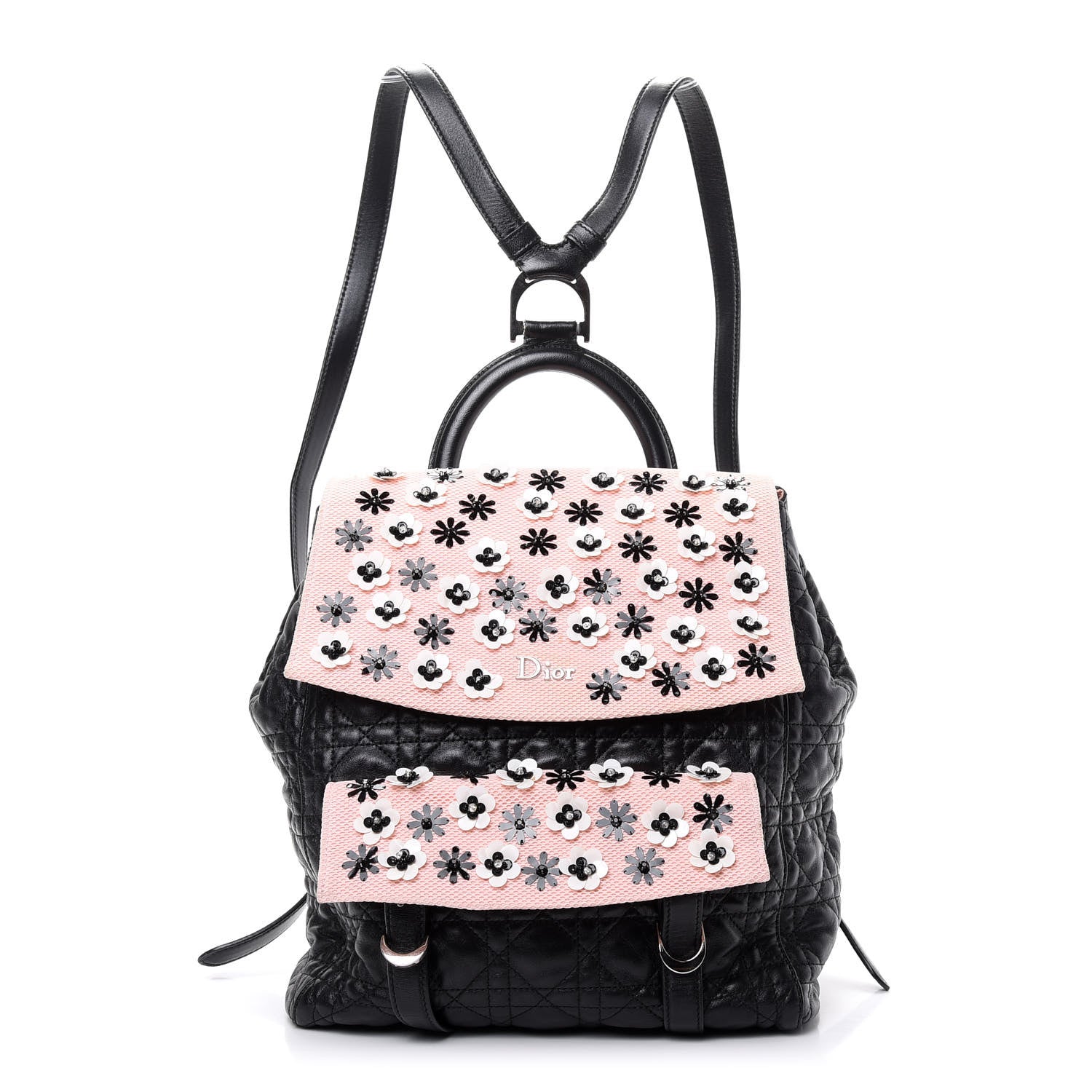Christian Dior Lambskin Mesh Cannage Embroidered Large Stardust Backpack Black Pink 1 of 9