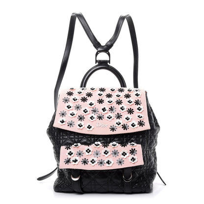 Christian Dior Lambskin Mesh Cannage Embroidered Large Stardust Backpack Black Pink 1 of 9