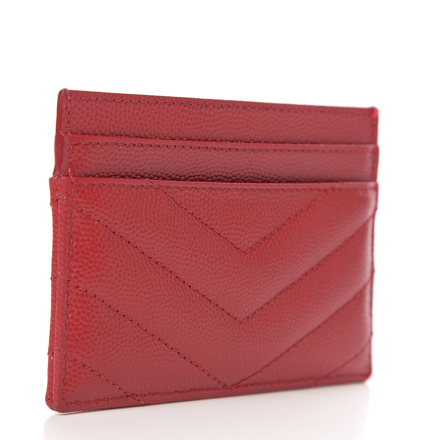 Saint Laurent Grain De Poudre Matelasse Chevron Monogram Credit Card Case New Red 2 of 6