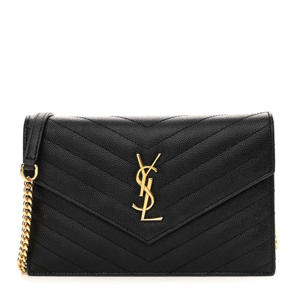 Saint Laurent Grain De Poudre Matelasse Chevron Monogram Envelope Chain Wallet Black 1 of 10