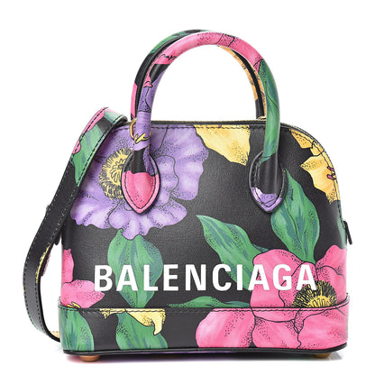 Balenciaga Smooth Calfskin Lush Floral Print XXS Ville Top Handle Bag Black Multicolor 1 of 10