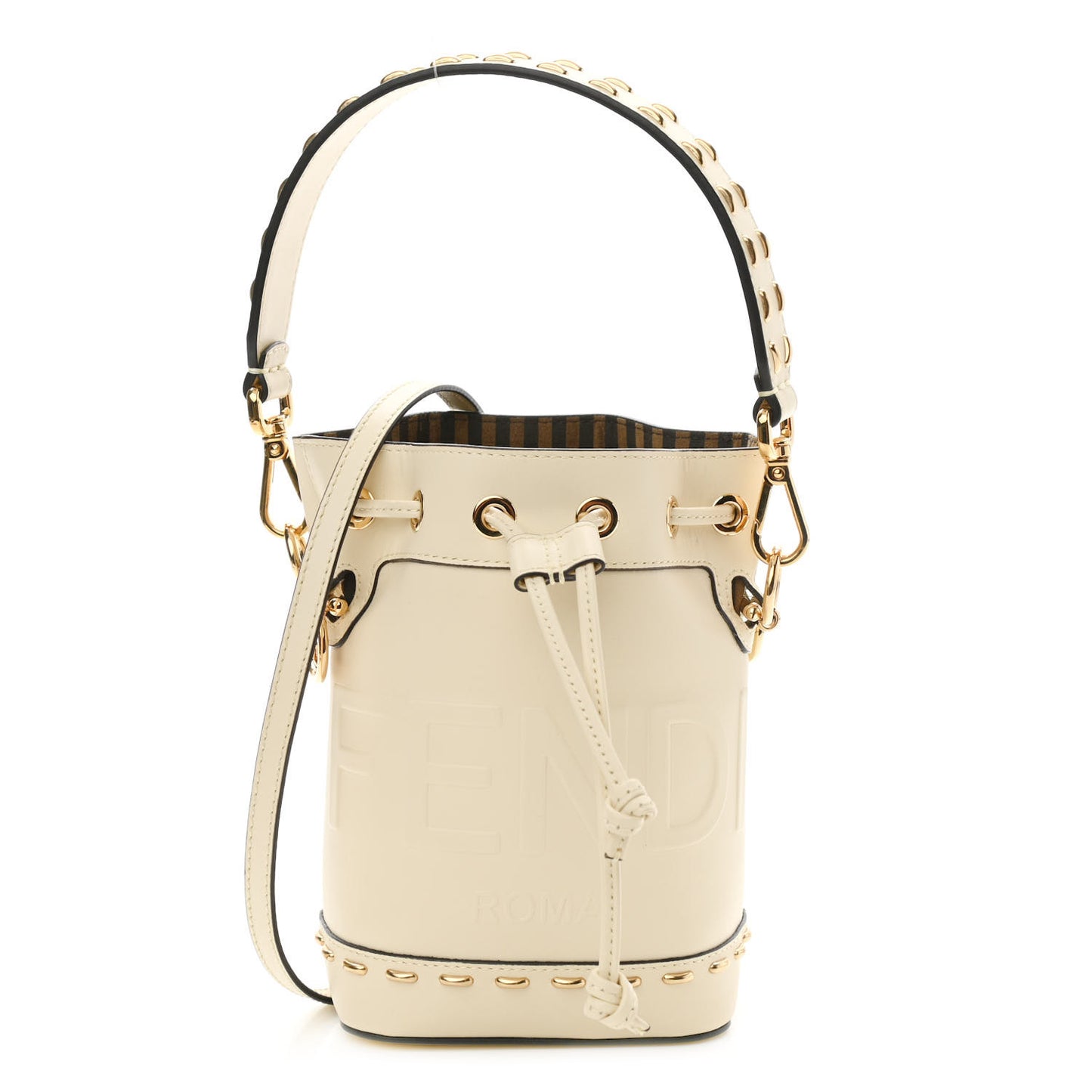 Vitello King F is Fendi Logo Debossed Metal Stitch Mini Mon Tresor Bucket Bag Pergamena