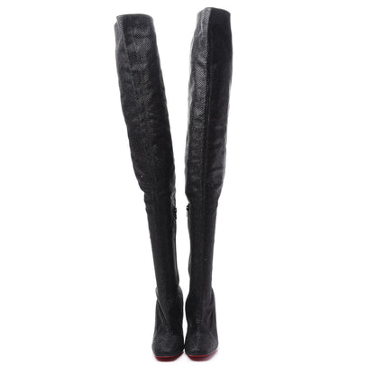 Christian Louboutin Glitter Diams New Gloria 100 Thigh High Boots 37 Black 3 of 8
