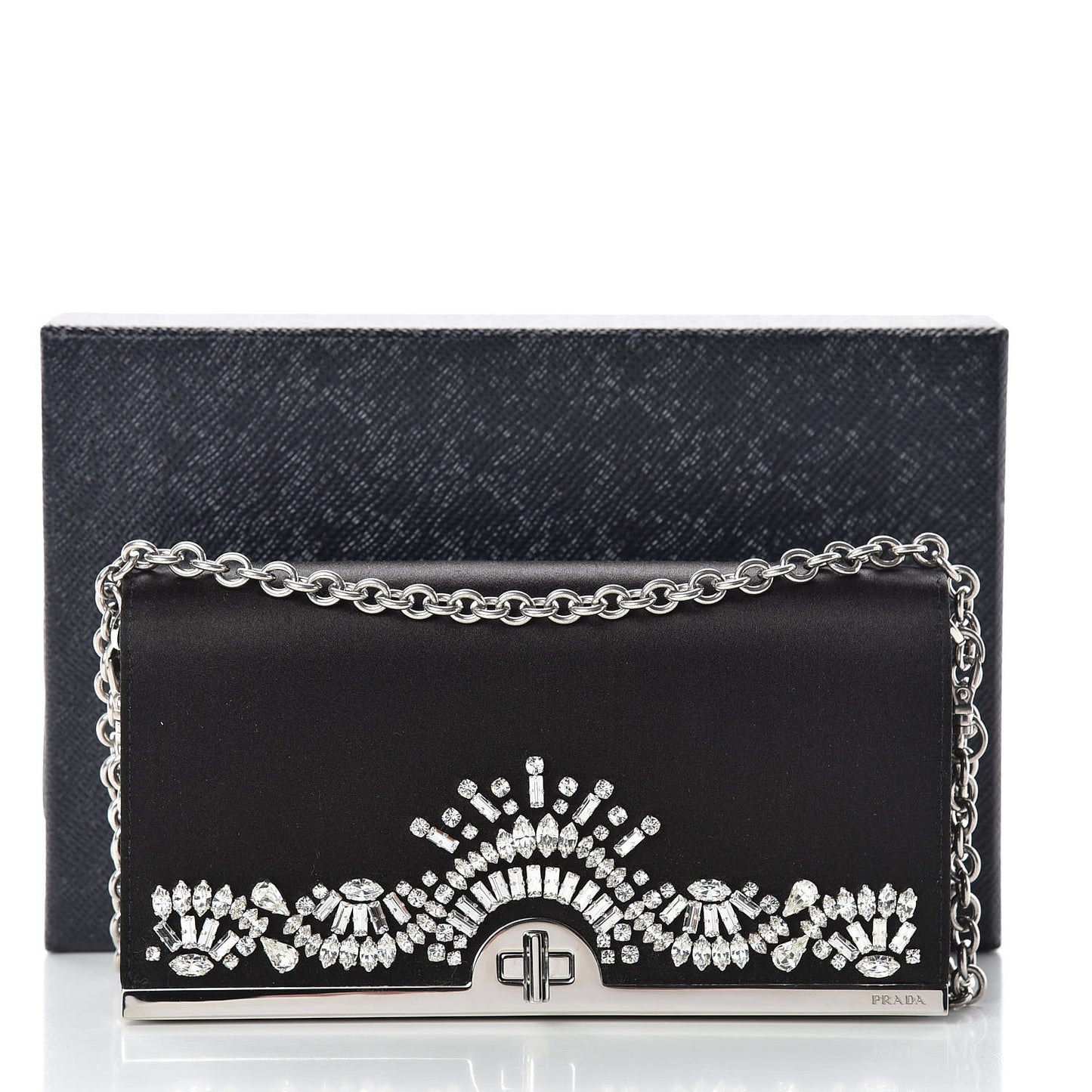 Satin Crystal Chain Wallet Black