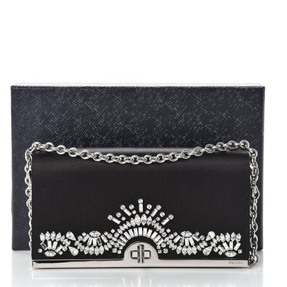 Prada Satin Crystal Chain Wallet Black 10 of 10