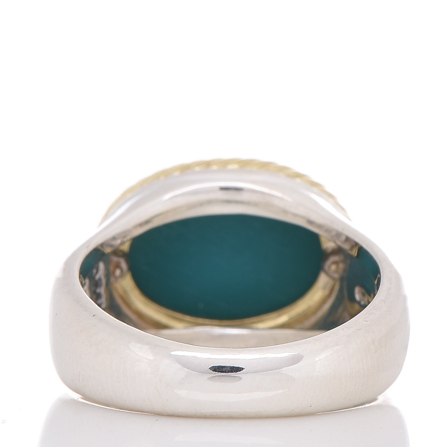 David Yurman Sterling Silver 18K Yellow Gold Turquoise Oval Ring 52 6 4 of 5