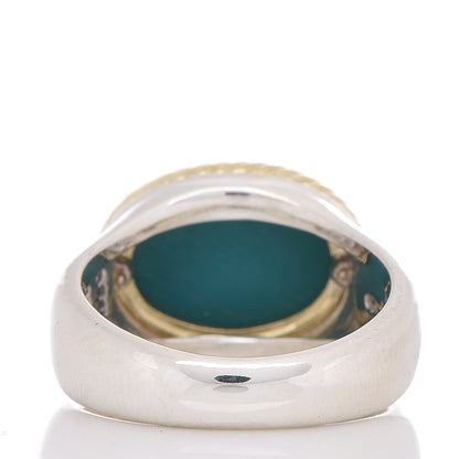 David Yurman Sterling Silver 18K Yellow Gold Turquoise Oval Ring 52 6 4 of 5