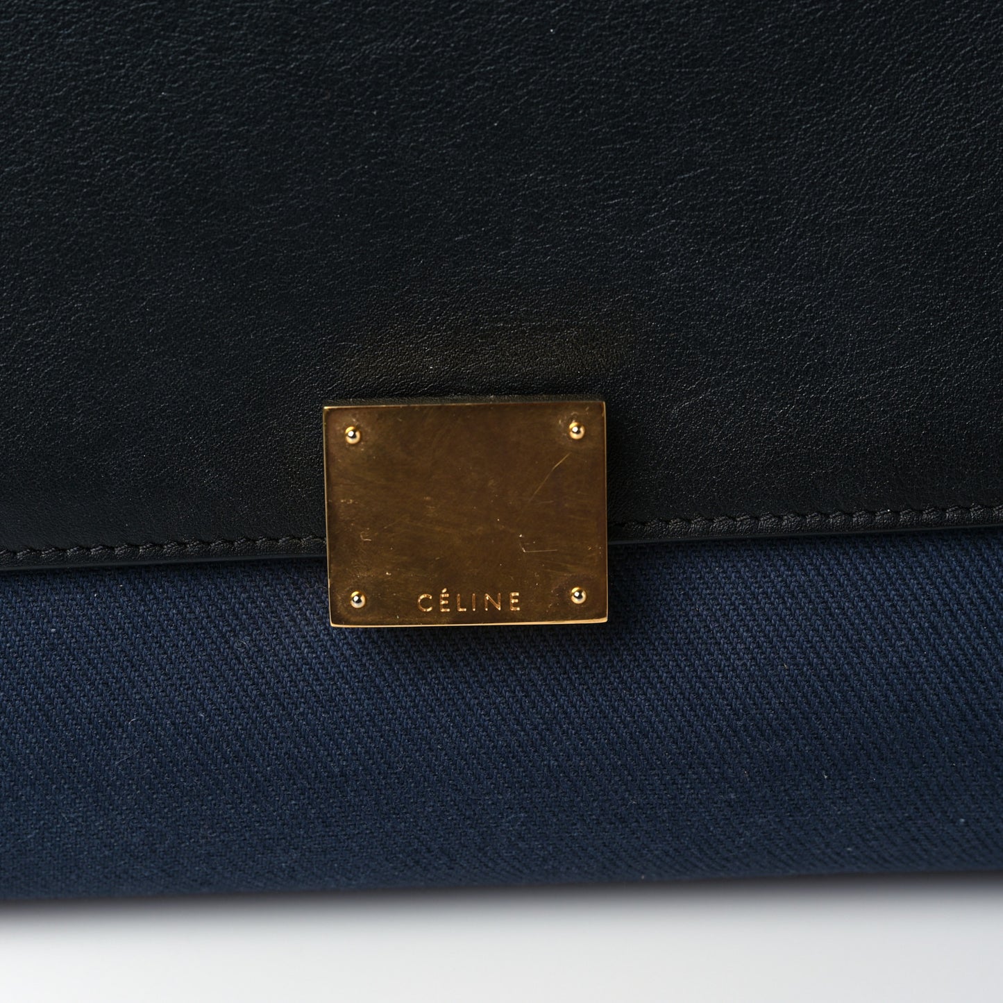 Smooth Calfskin Fabric Medium Tri-Color Trapeze Black Blue Tan