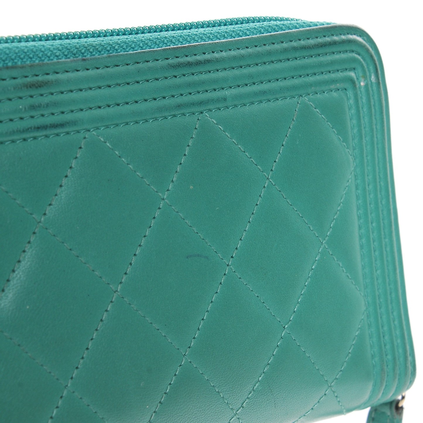 Lambskin Quilted Boy Zip Around Wallet Green