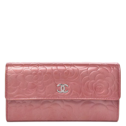 Chanel Patent Camellia Embossed Flap Wallet Pink 1 of 9