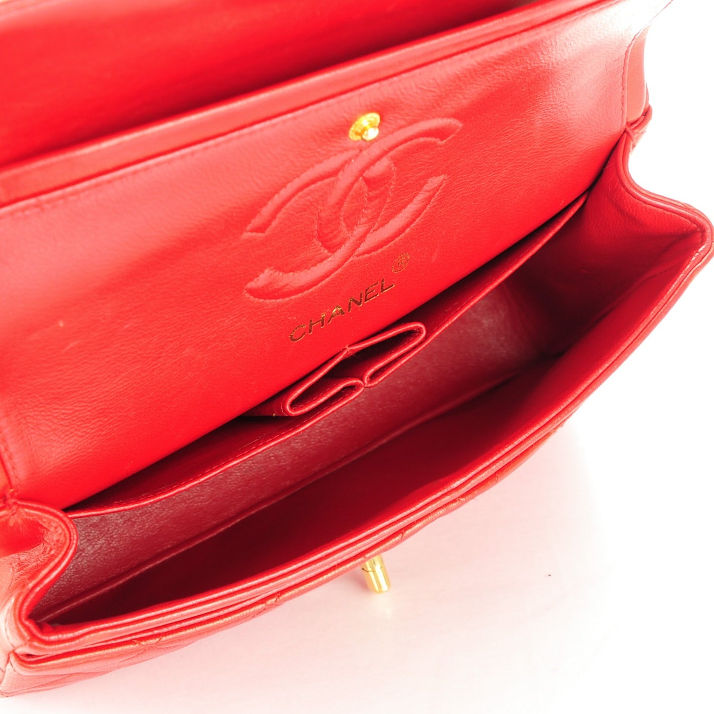 Lambskin Quilted Small Double Flap Red