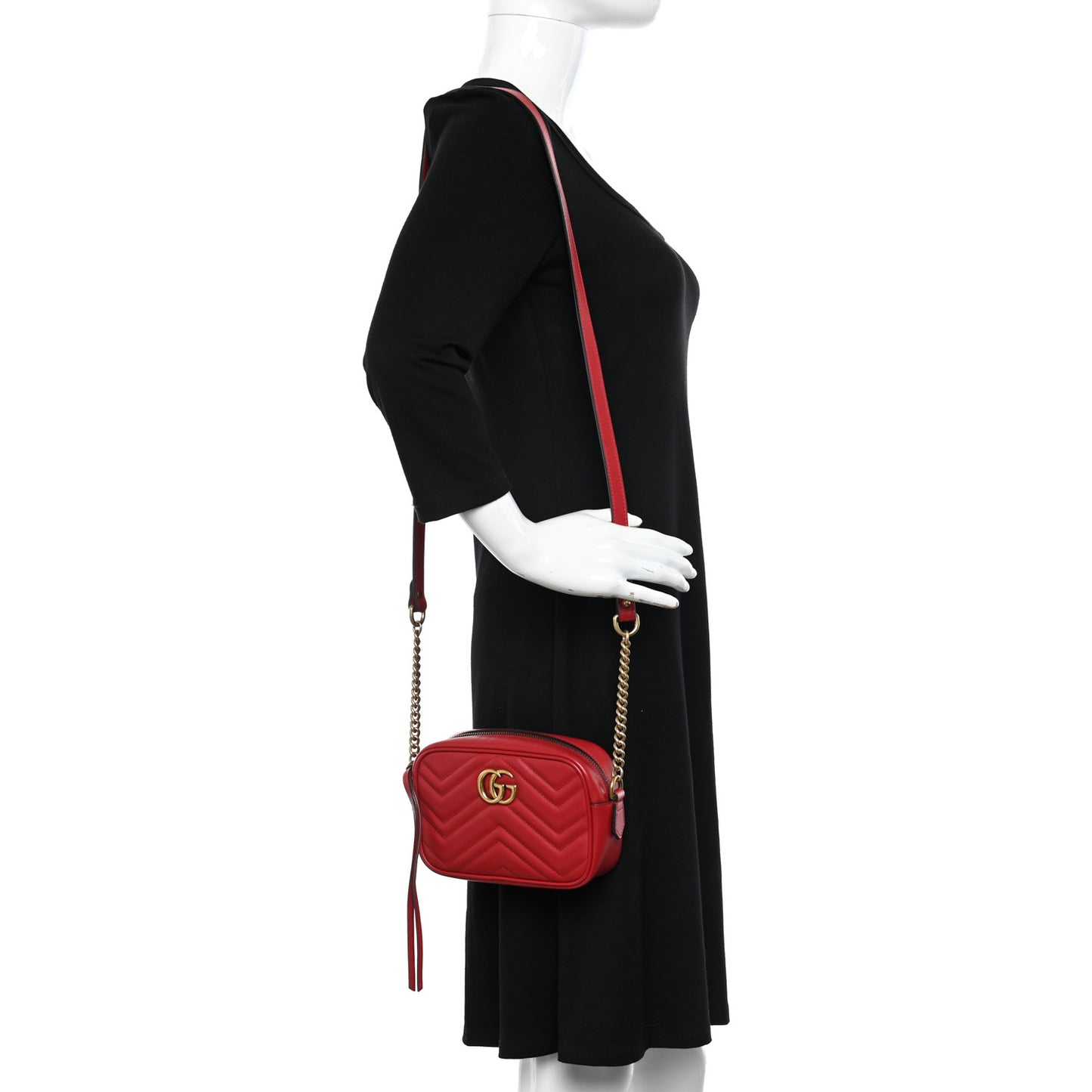 Calfskin Matelasse Mini GG Marmont Chain Shoulder Bag Hibiscus Red