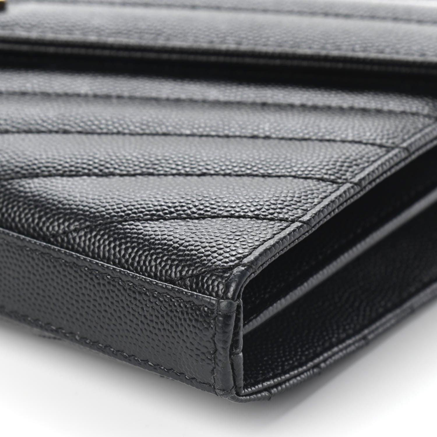 Saint Laurent Grain De Poudre Matelasse Chevron Monogram Chain Wallet Black 7 of 7