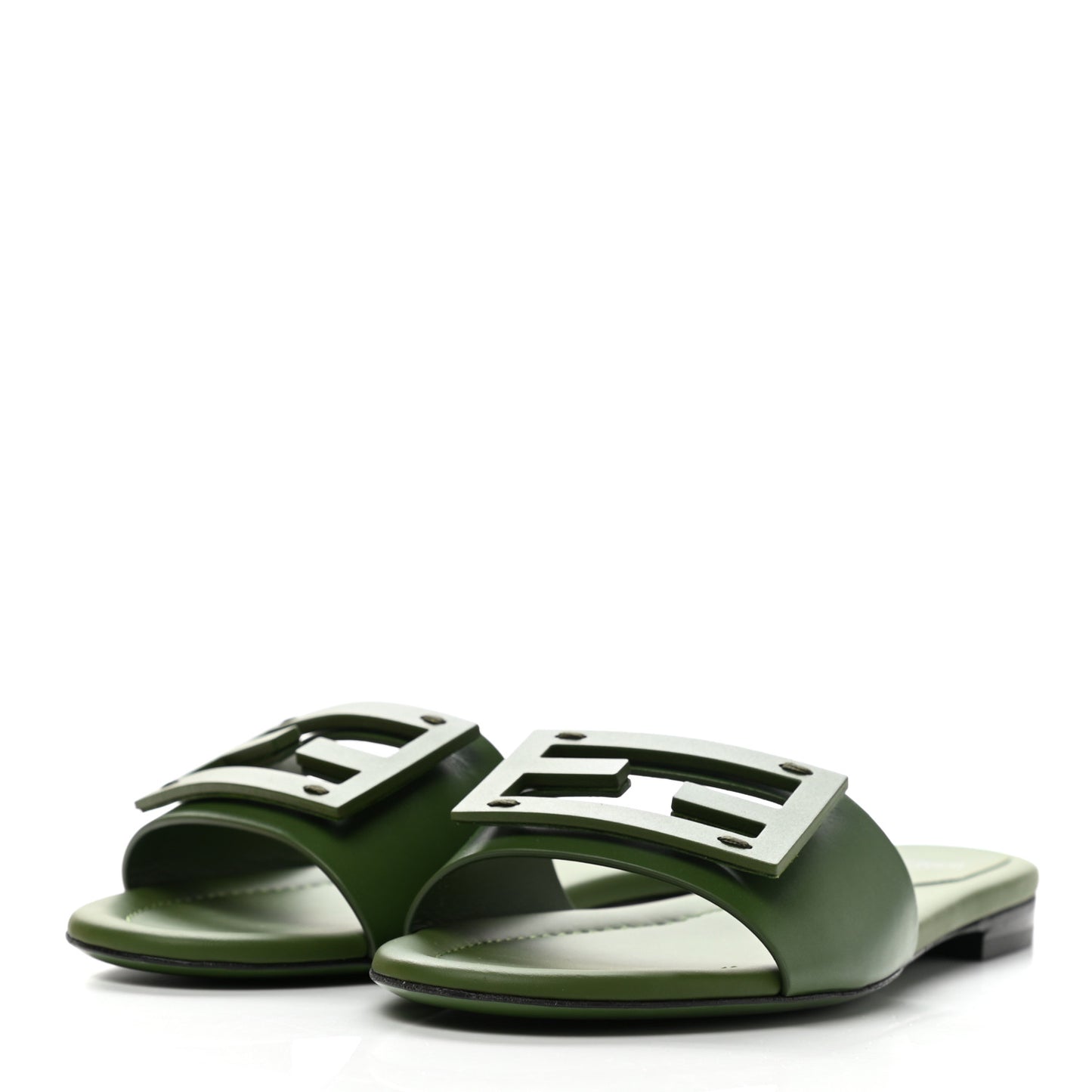 Vitello Cuoio Baguette Flat Slide Sandals 37.5 Verde