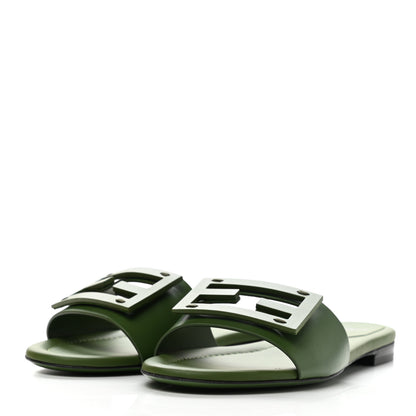 Fendi Vitello Cuoio Baguette Flat Slide Sandals 37.5 Verde 3 of 8