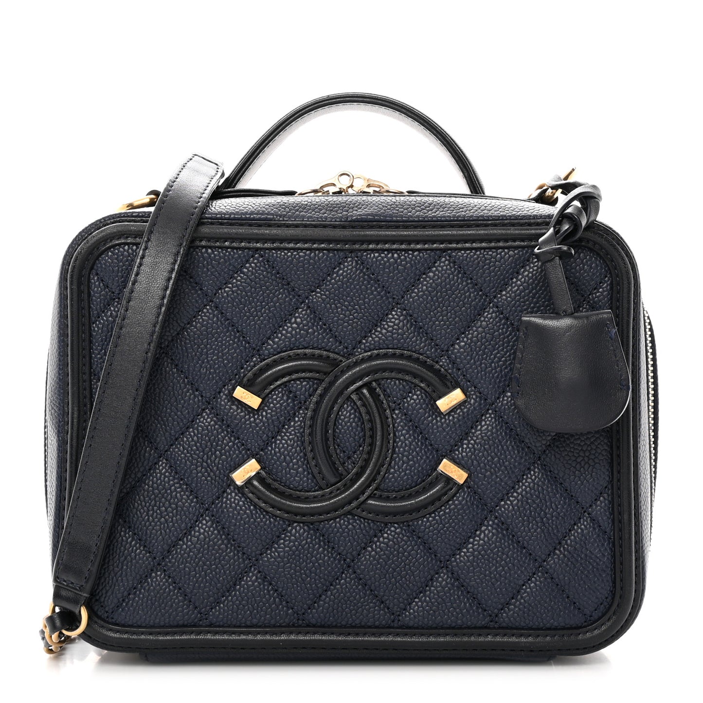 Caviar Quilted Medium CC Filigree Vanity Case Navy Black