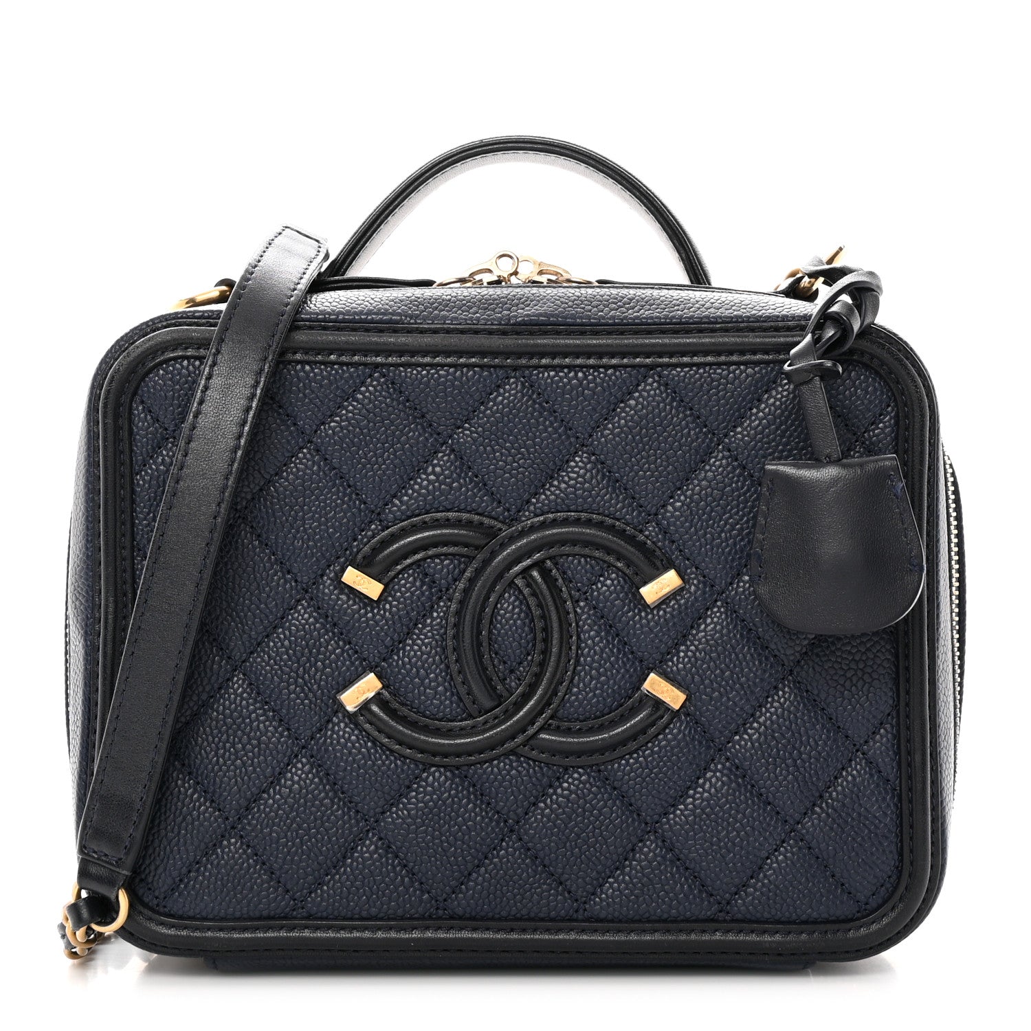 Chanel Caviar Quilted Medium CC Filigree Vanity Case Navy Black 1 of 14