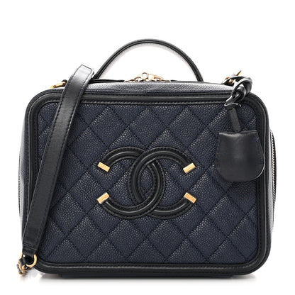 Chanel Caviar Quilted Medium CC Filigree Vanity Case Navy Black 1 of 14