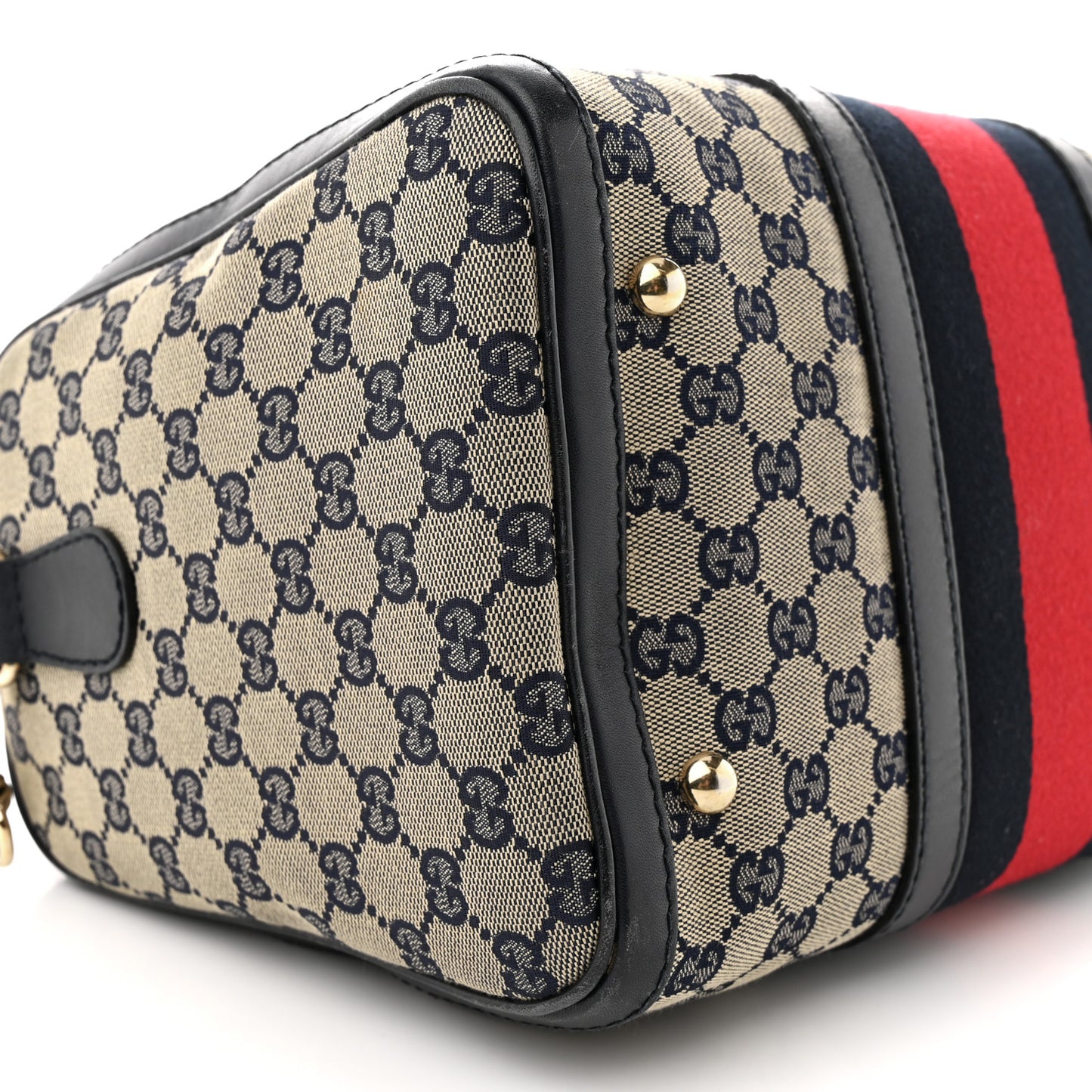 Monogram Selleria Calfskin Vintage Web Medium Boston Beige Blue
