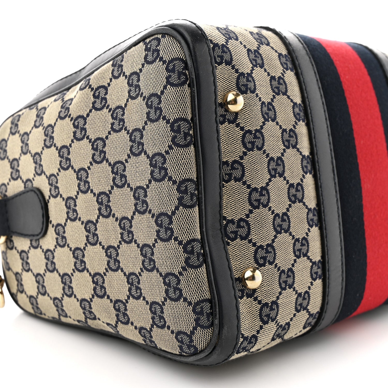 Gucci Monogram Selleria Calfskin Vintage Web Medium Boston Beige Blue 9 of 16