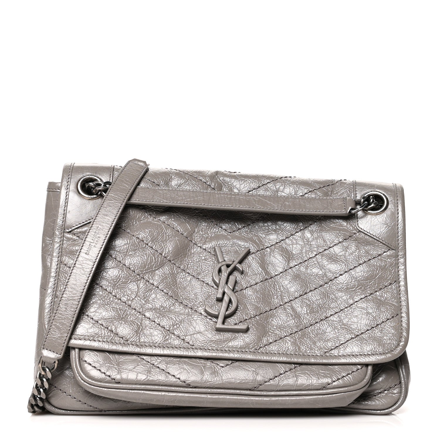 Saint Laurent Crinkled Calfskin Matelasse Monogram Medium Niki Chain Satchel Fog 1 of 10