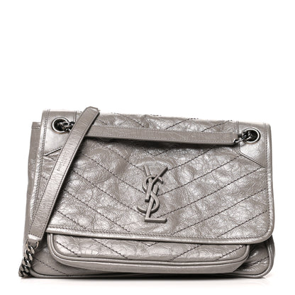 Saint Laurent Crinkled Calfskin Matelasse Monogram Medium Niki Chain Satchel Fog 1 of 10