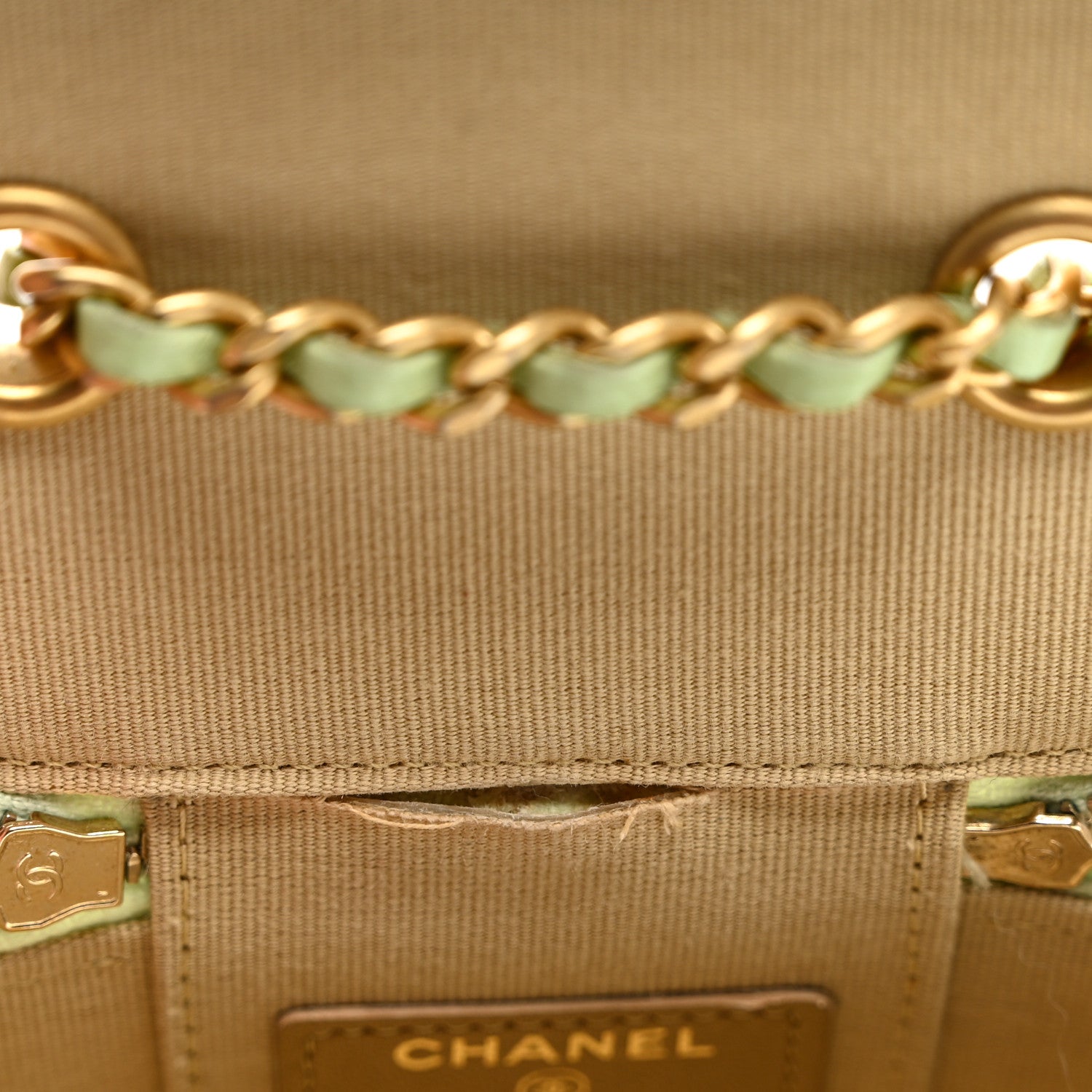 Chanel Lambskin Quilted Pearl Crush Mini Vanity Case With Chain Light Green 10 of 11