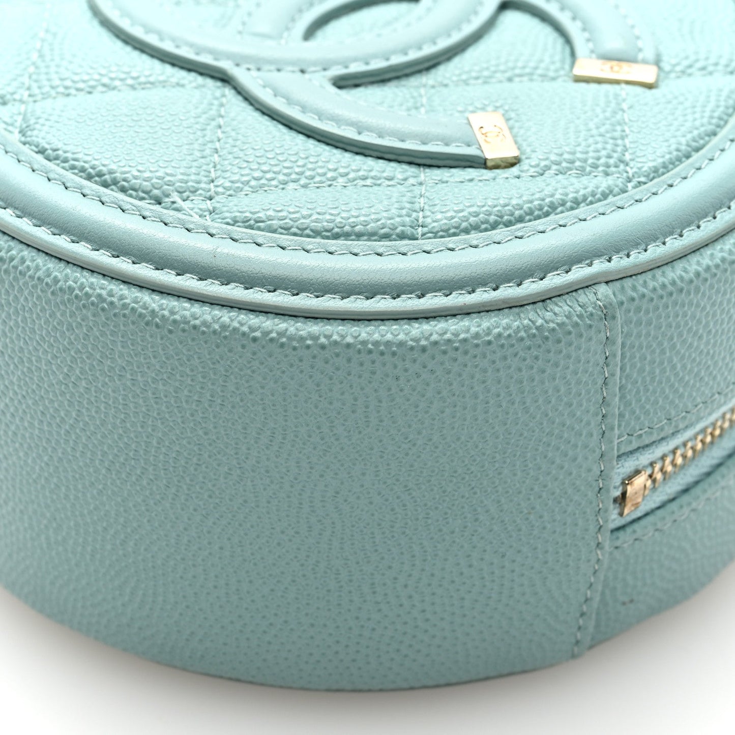 Caviar Quilted Round Filigree Crossbody Light Blue