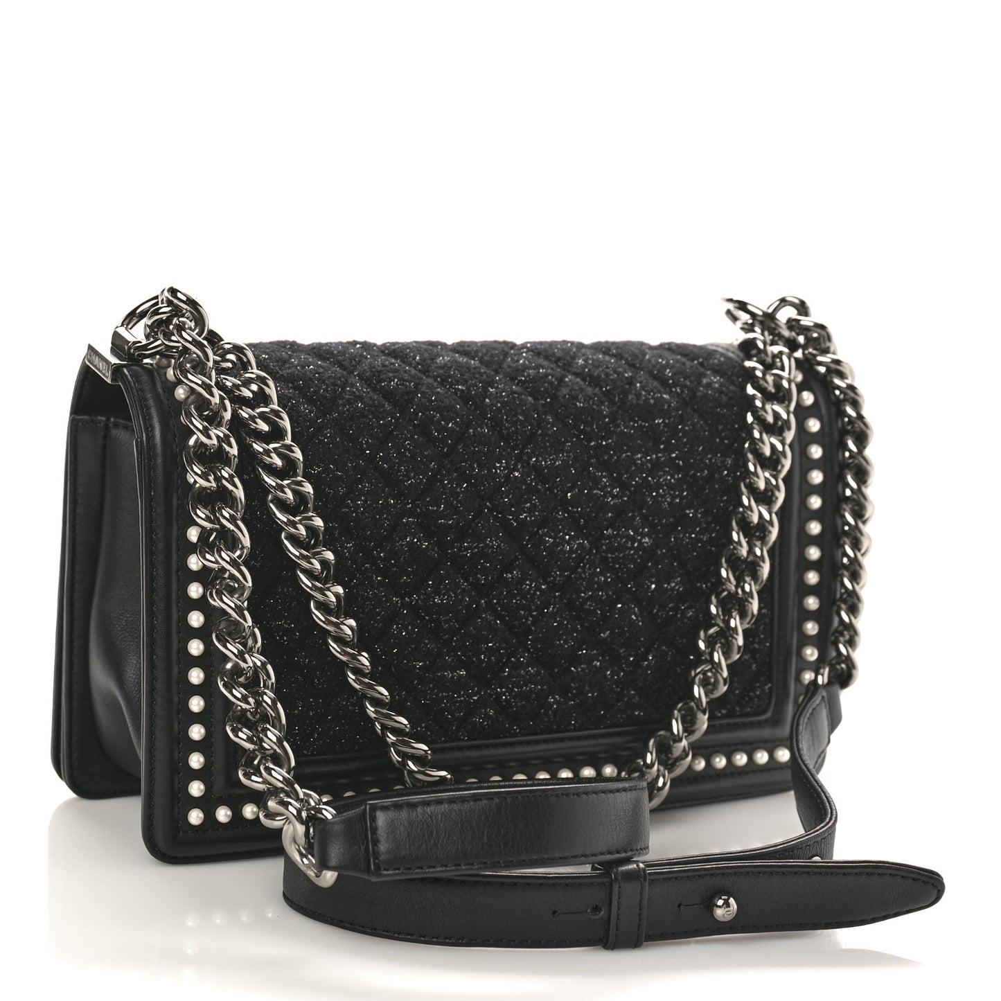 Calfskin Pearl Tweed Medium Boy Flap Black