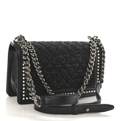 Chanel Calfskin Pearl Tweed Medium Boy Flap Black 3 of 9