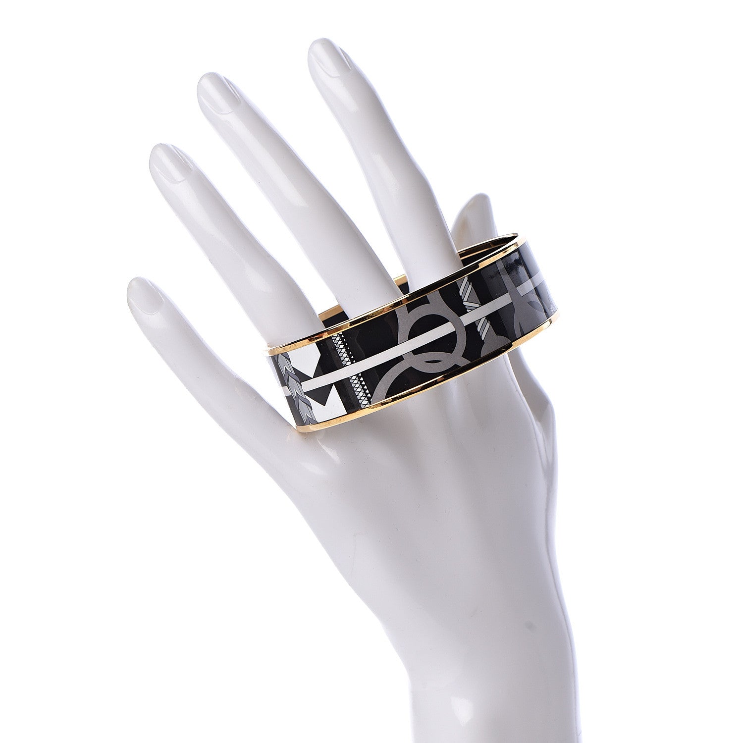 Hermes Enamel Printed Wide Panoplie Equestre Bracelet 70 Faux Gris 2 of 5