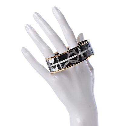 Hermes Enamel Printed Wide Panoplie Equestre Bracelet 70 Faux Gris 2 of 5