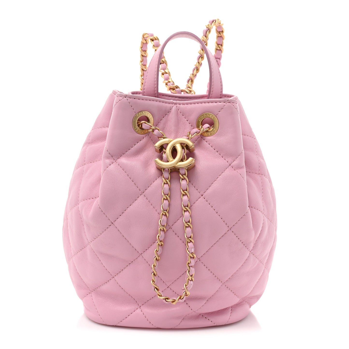 Lambskin Quilted Drawstring Backpack Pink