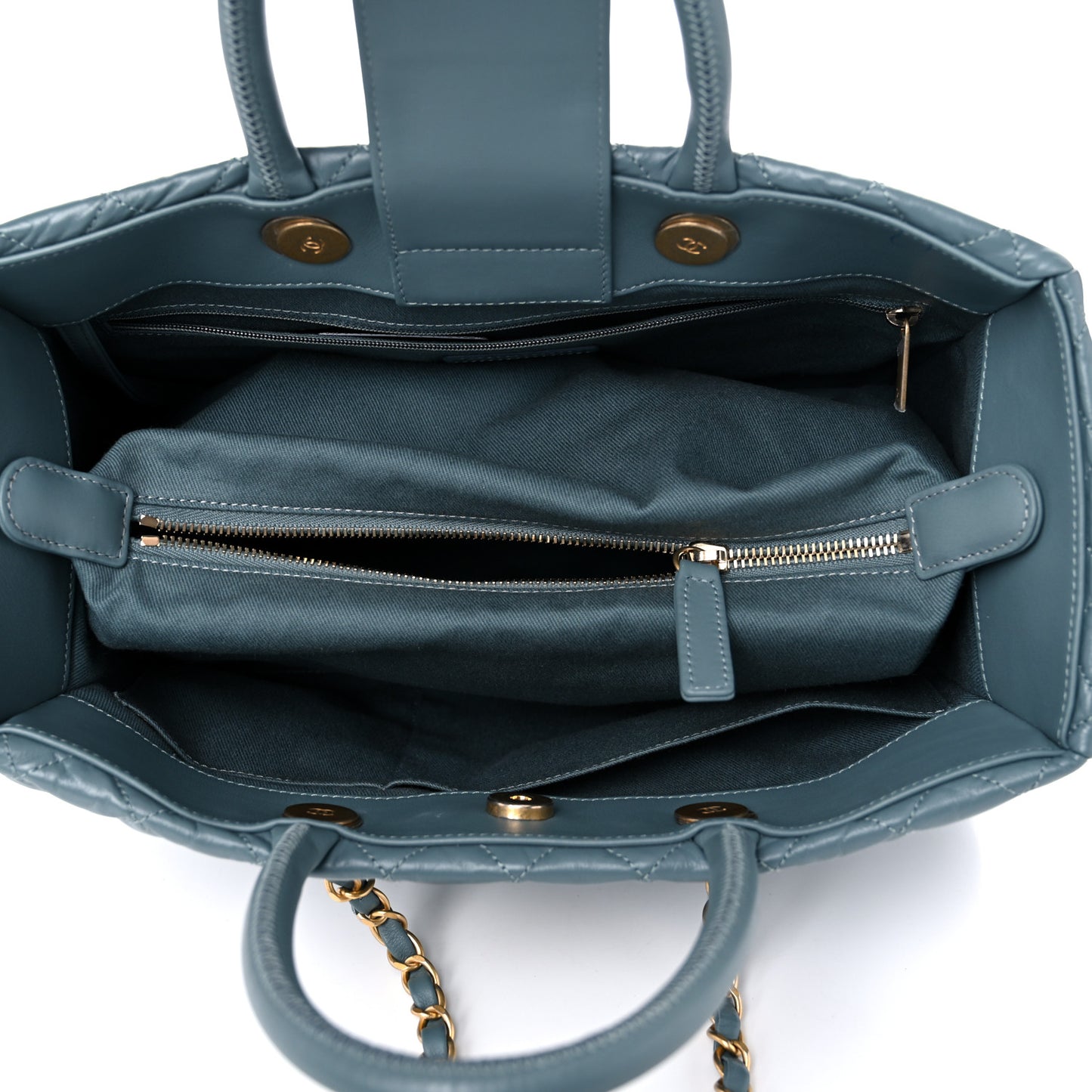 Aged Calfskin Quilted Large Coco Handle Shopping Tote Blue