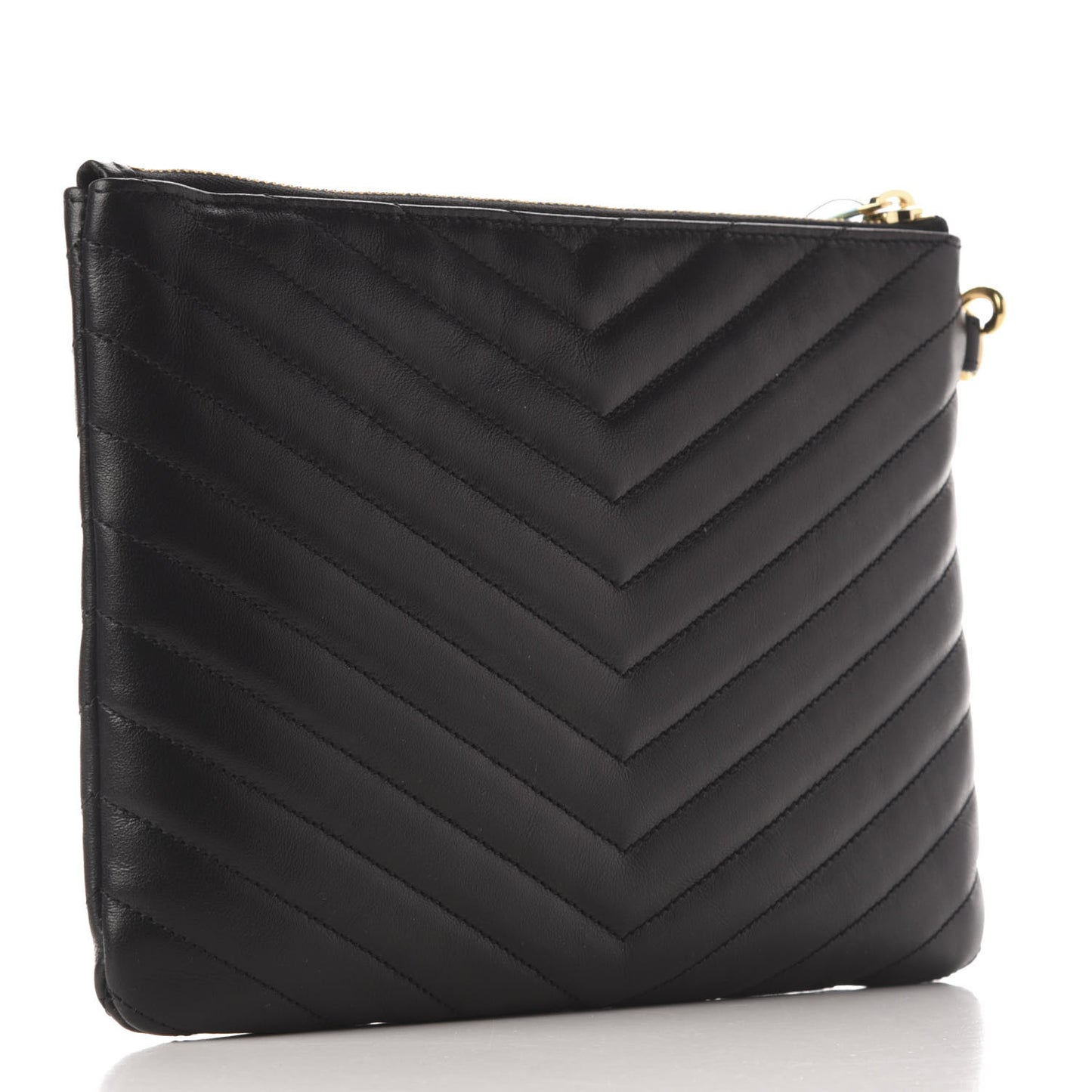Calfskin Matelasse Chevron Monogram A5 Wristlet Black