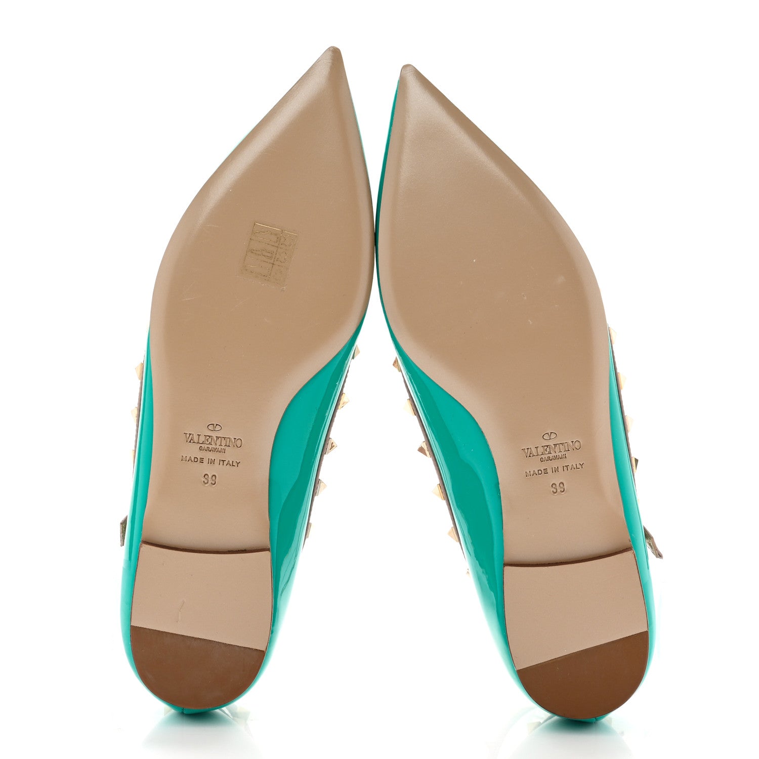 Valentino Garavani Patent Nappa Rockstud Cage Ballerina Flats 39 Opaline Green Poudre 5 of 7