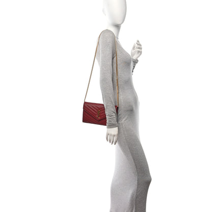 Saint Laurent Grain De Poudre Matelasse Chevron Monogram Chain Wallet Opyum Red 2 of 10