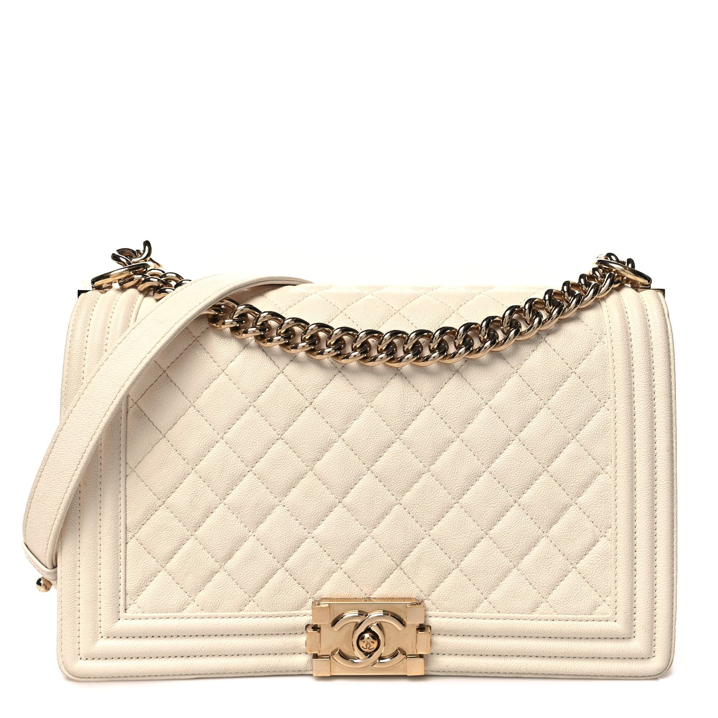 Caviar Quilted New Medium Boy Flap White