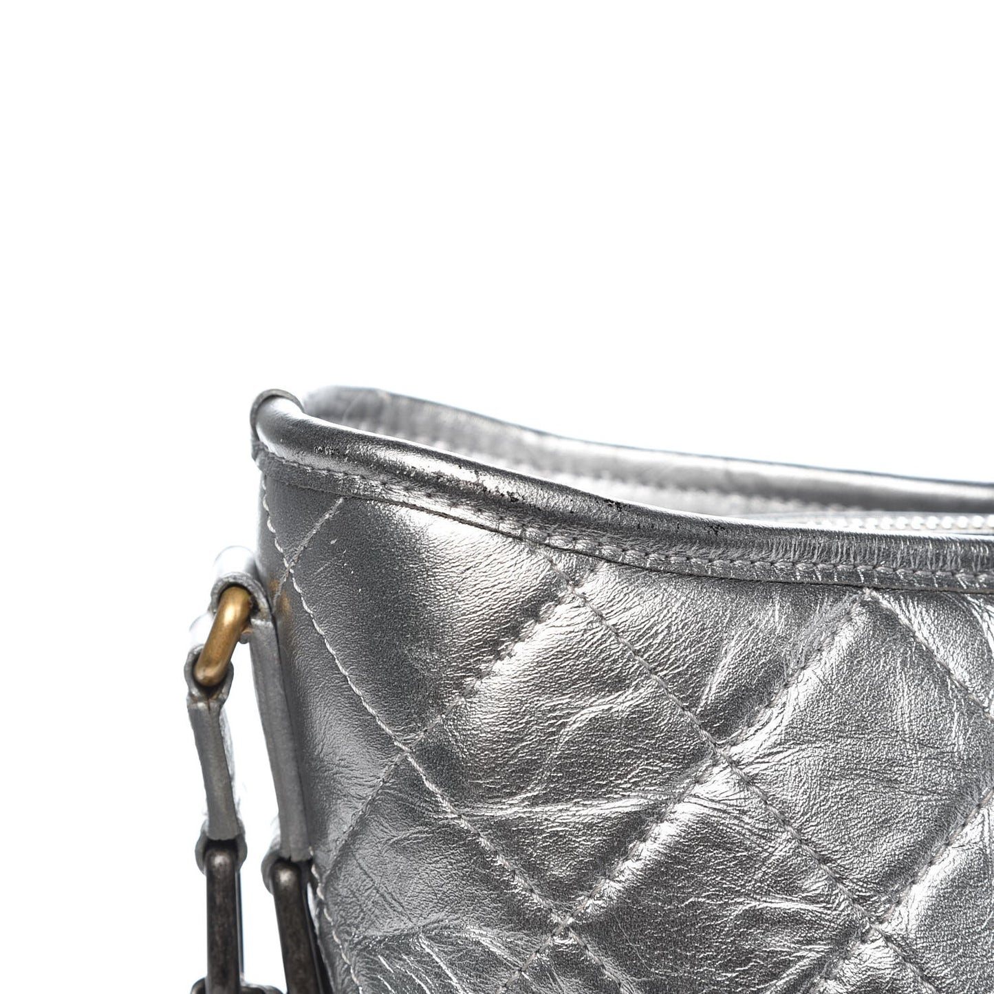 Metallic Aged Calfskin Quilted Medium Gabrielle Silver
