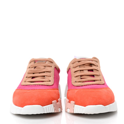 Hermes Air Mesh Suede Goatskin Bouncing Sneakers 38.5 Rose Multicolor 2 of 7