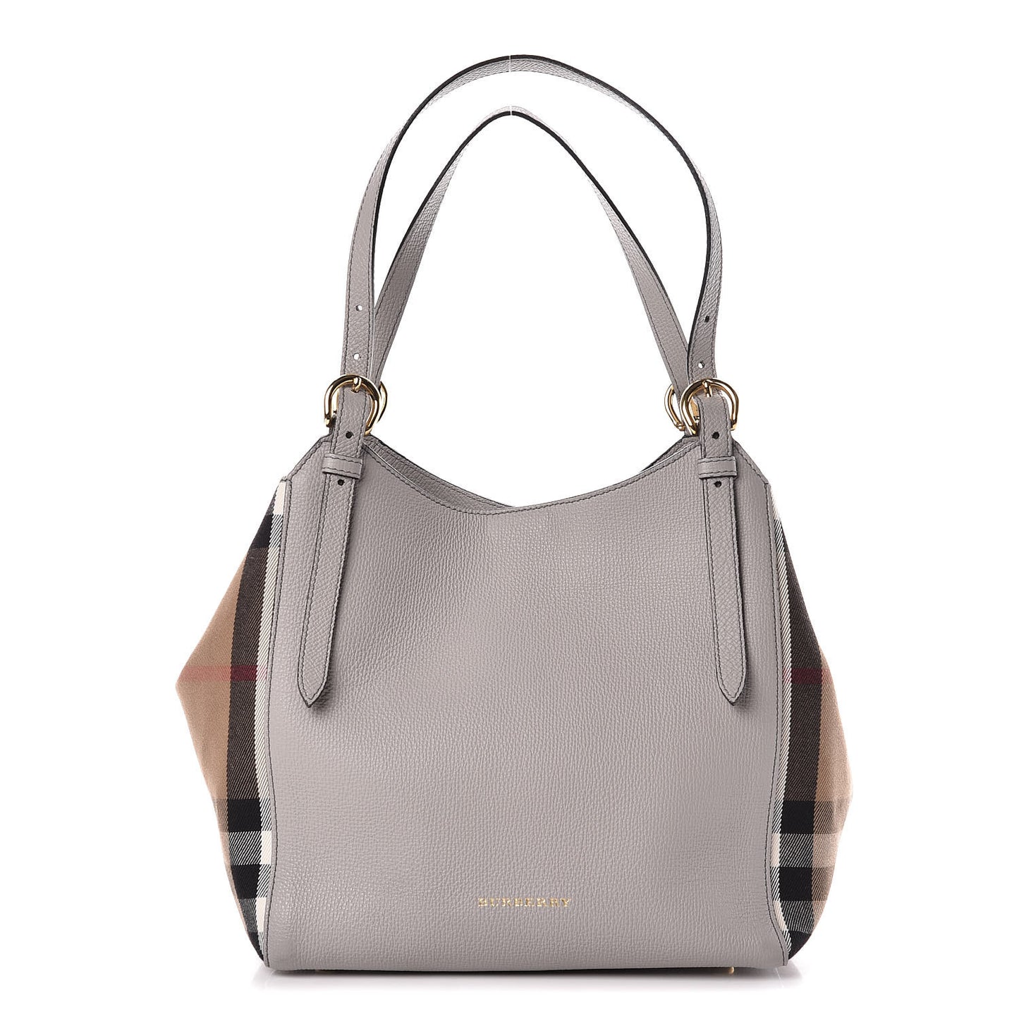 Grainy Calfskin House Check Small Canterbury Tote Pale Grey
