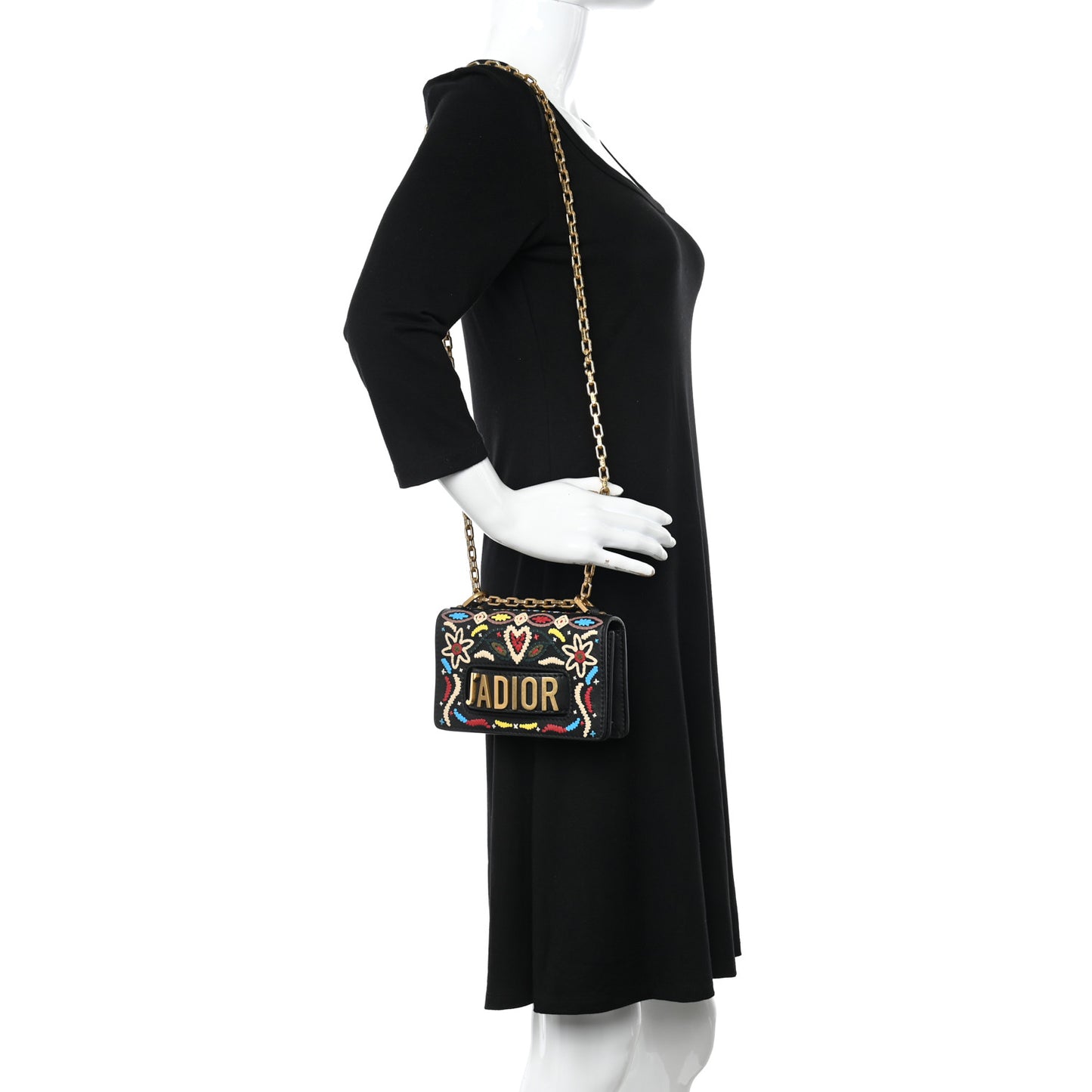 Calfskin Stitched Mini J'Adior Chain Flap Bag Black Multicolor